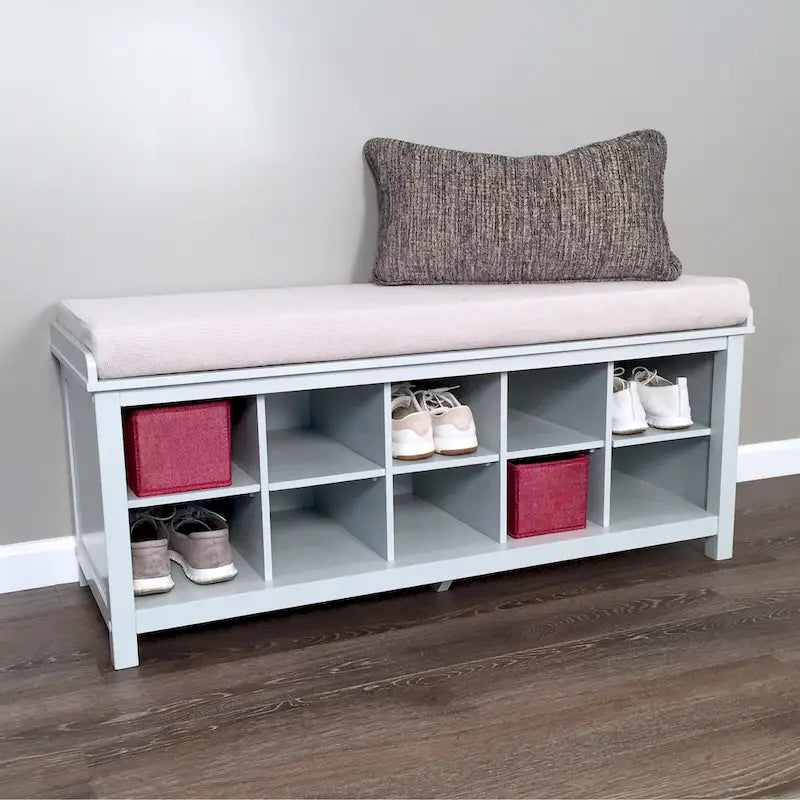 Solid Wood Shoe Storage Bench, Grey