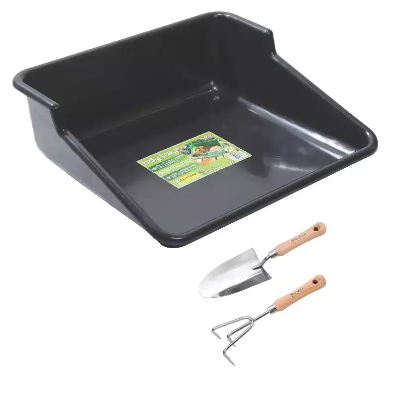 Garden Tidy Tray Gardening Set with Stainless Steel Hand Tools & Bamboo Handles, Multiple Tool Options & Colors