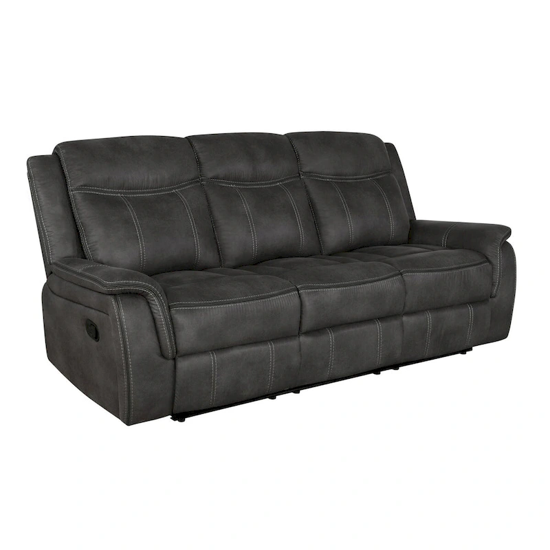 Tom 85 Inch Motion Manual Recliner Sofa, Gel Memory Foam Black Faux Leather