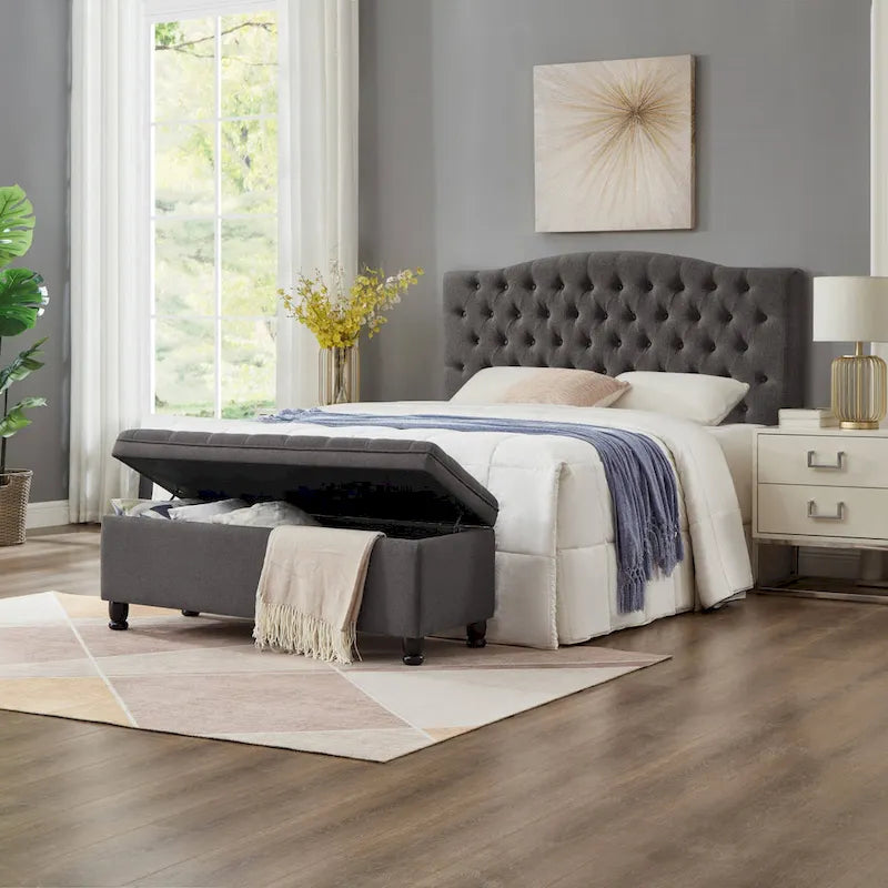 Upholstered Tufted Button Storage Ottoman Bench