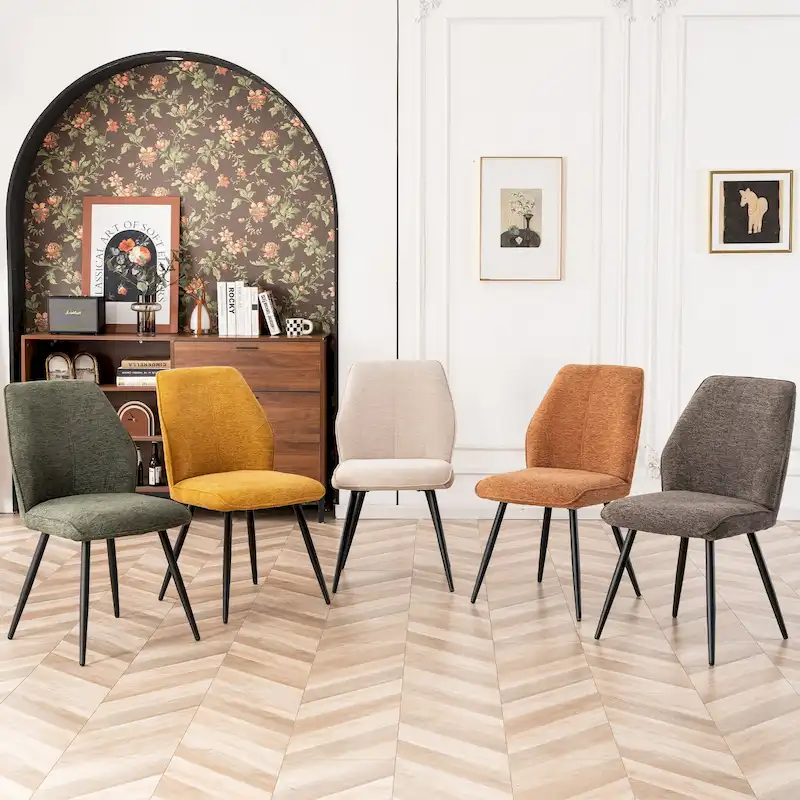 Mid Century Modern Armless Fabric Dining Room Chairs Set of 2