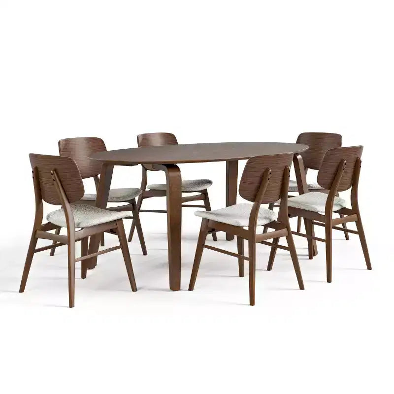 HOMES: Inside + Out 7pc Sandy Cove Mid-Century Modern Oval Dining Room Set Walnut