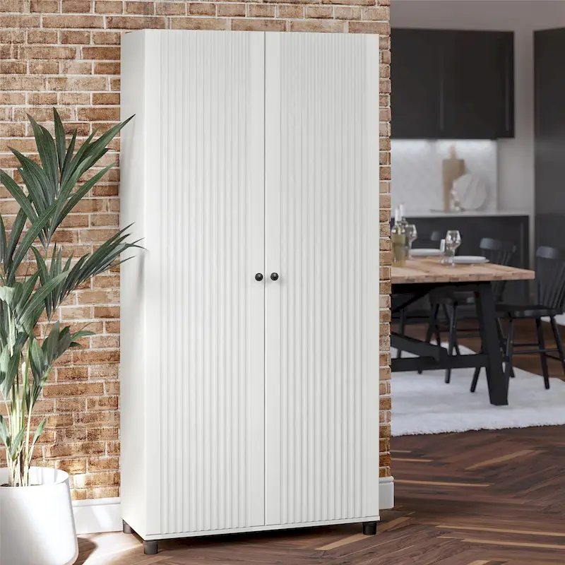 Avenue Greene Baldwin Fluted 36 in. Wide 2 Door Storage Cabinet, White