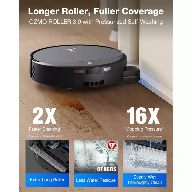 ECOVACS DEEBOT T90 PRO OMNI Robot Vacuum and Mop, 30,000Pa Suction, Instant Self-Cleaning Long Roller Mop, TruEdge Deep Edge Cleaning, ZeroTangle