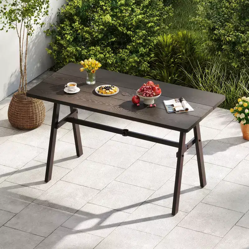 Costway 59 x 29.5 Rectangle Rustproof Patio Dining Table w/ 1.93 Umbrella Hole