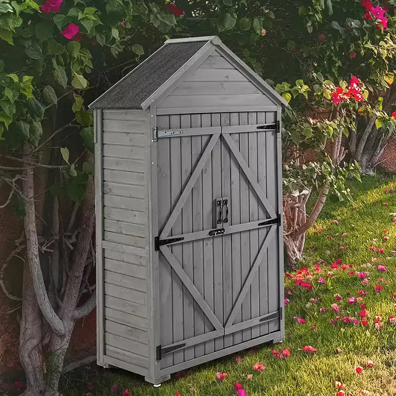 Grey Wood Outdoor Storage Cabinet, 2-Door, 1-Person