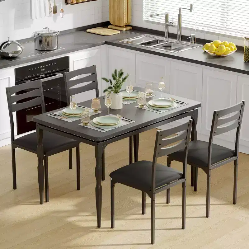 5 Piece Dining Table Set, Industrial Style Dining Table and Chairs Set for 4