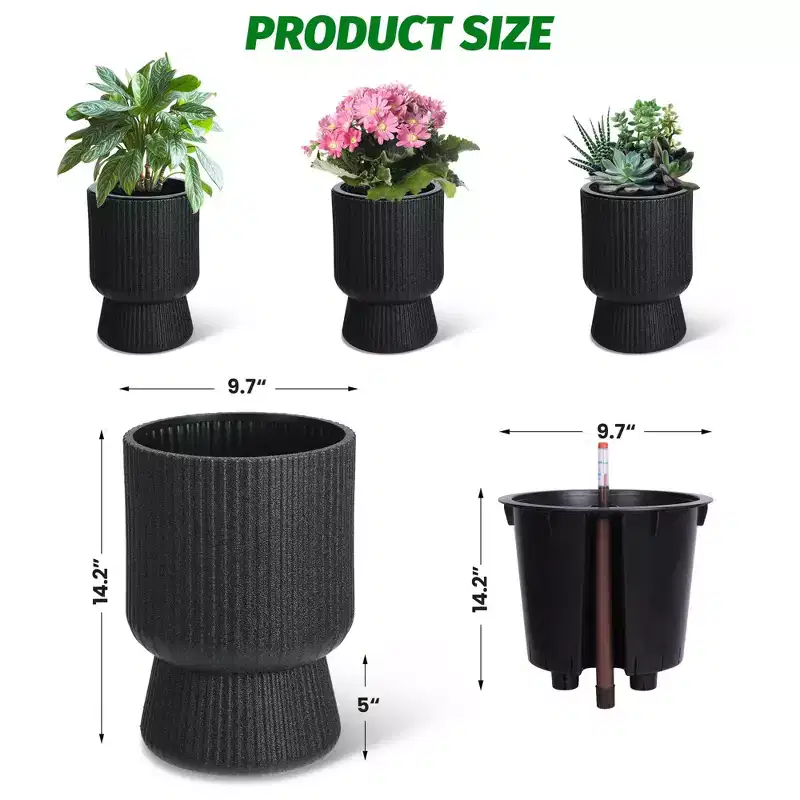 14 Inch Plant Pots, Self Watering Planters Set of 2 with Drainage Holes for Indoor Plants, Flower Pots with Water Level Monitor, for Patio, Porch