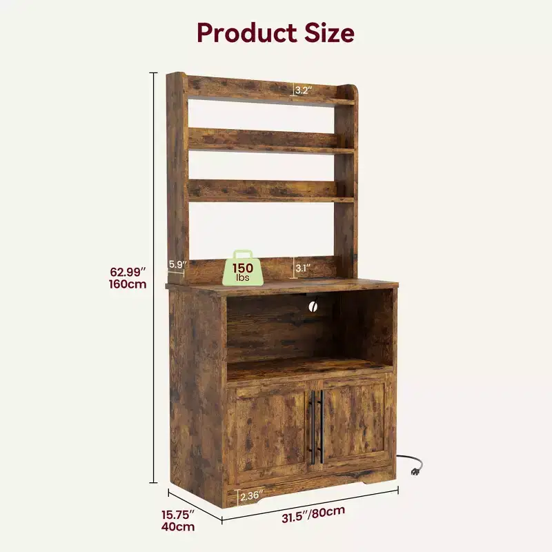 Microwave Oven Stand Pantry with Door, Tall Versatile Storage Shelf with Thick Tabletop for Dining Room