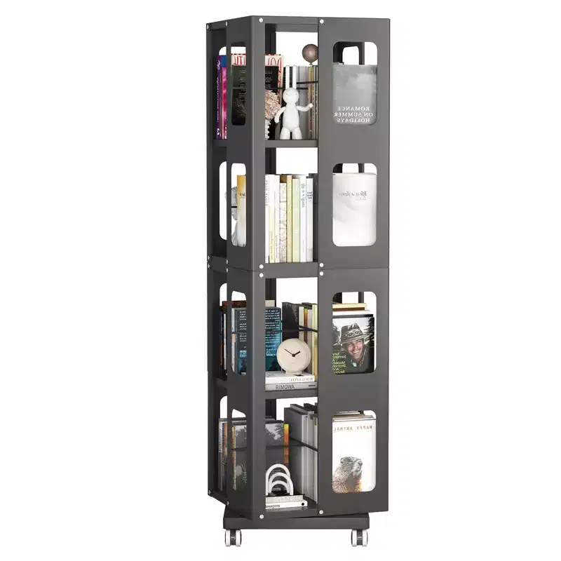 Okak All-Steel Rotating Bookshelf with 360Wheels, Storage Shelves with 4 Tiers, Storage Organizer for Living Room, Hallway, Office