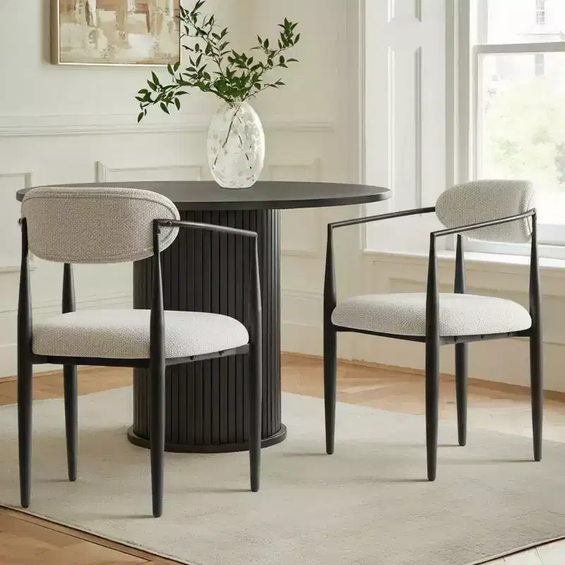 Set of 2 Modern Chenille Dining Chairs, 22.5 Extra Wide Upholstered Armchairs with Black Metal Legs - Panipeachy