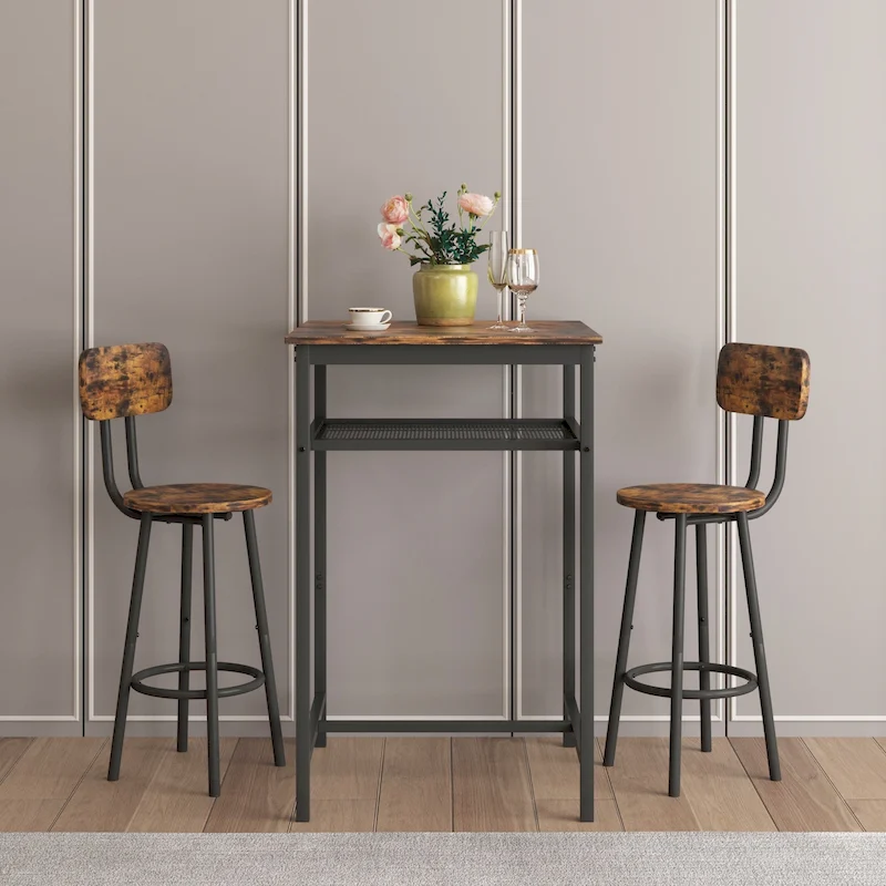 Modern 3-Piece Dining Set with Square Table, Partition & 2 Bar Stools