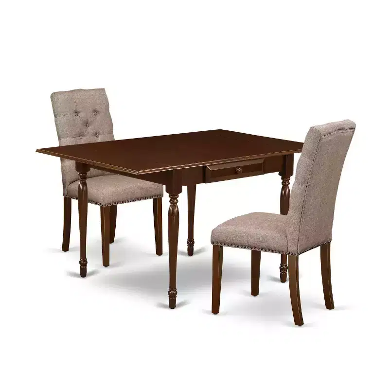 HomeStock 3-Piece Mahogany Finish Rectangular Solid Wood Top with Dropleaf Dining Table Set