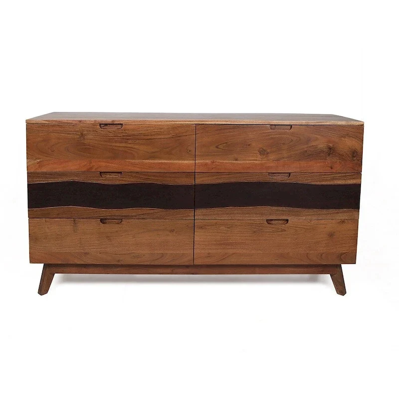 6-Drawer Acacia Wood Sideboard Buffet Cabinet