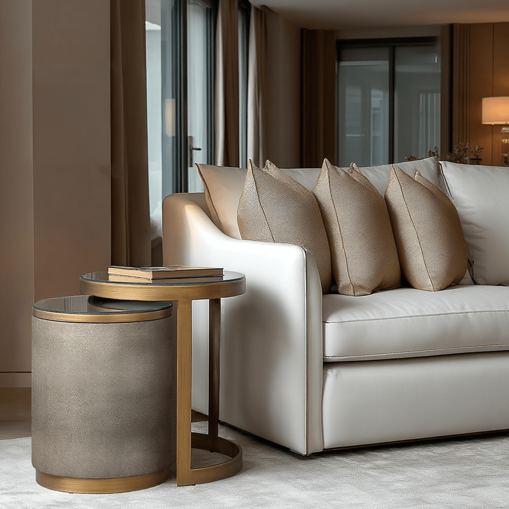 Shagreen & Brushed Brass Nest of Side Tables