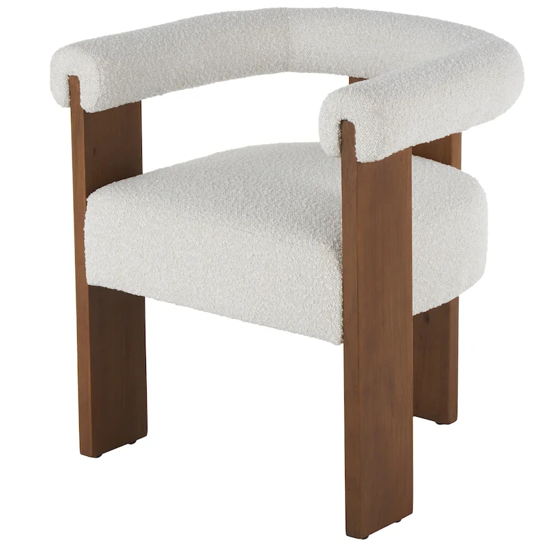 Polyester Curved Back Mid Century Modern Round Boucle Living Room Accent Chair - Cream or White - Roche River Decor