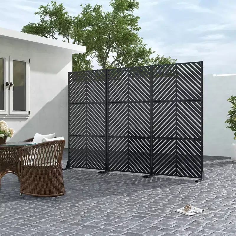 72x35 Black Outdoor Natural Privacy Panel Screen, 3 Piece Set Natural Folding Divider for Backyard and Garden