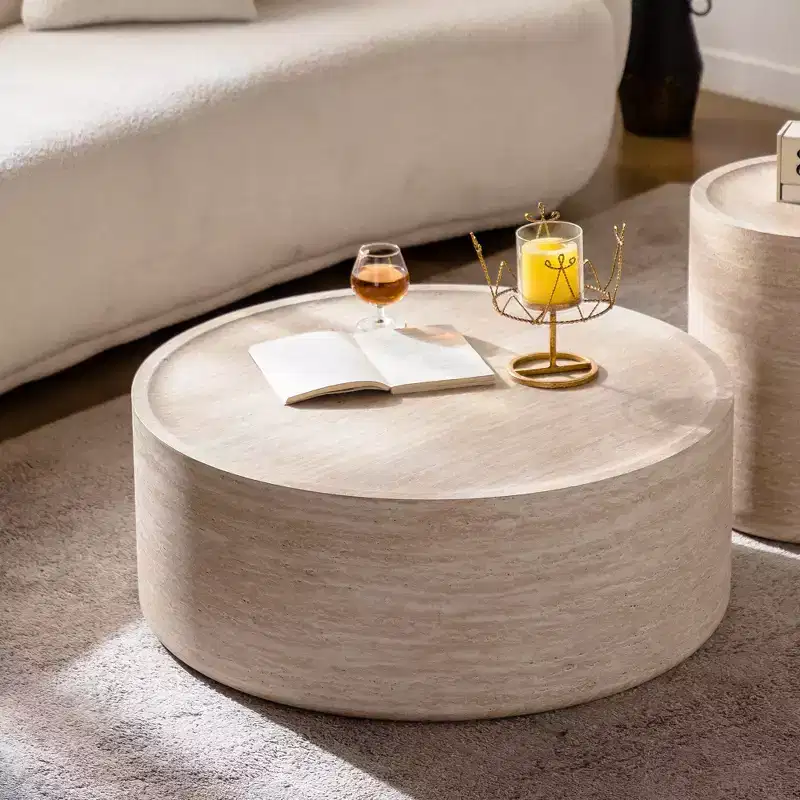 31.5 inch Round Coffee Table with Mars Pattern for Modern Living Rooms