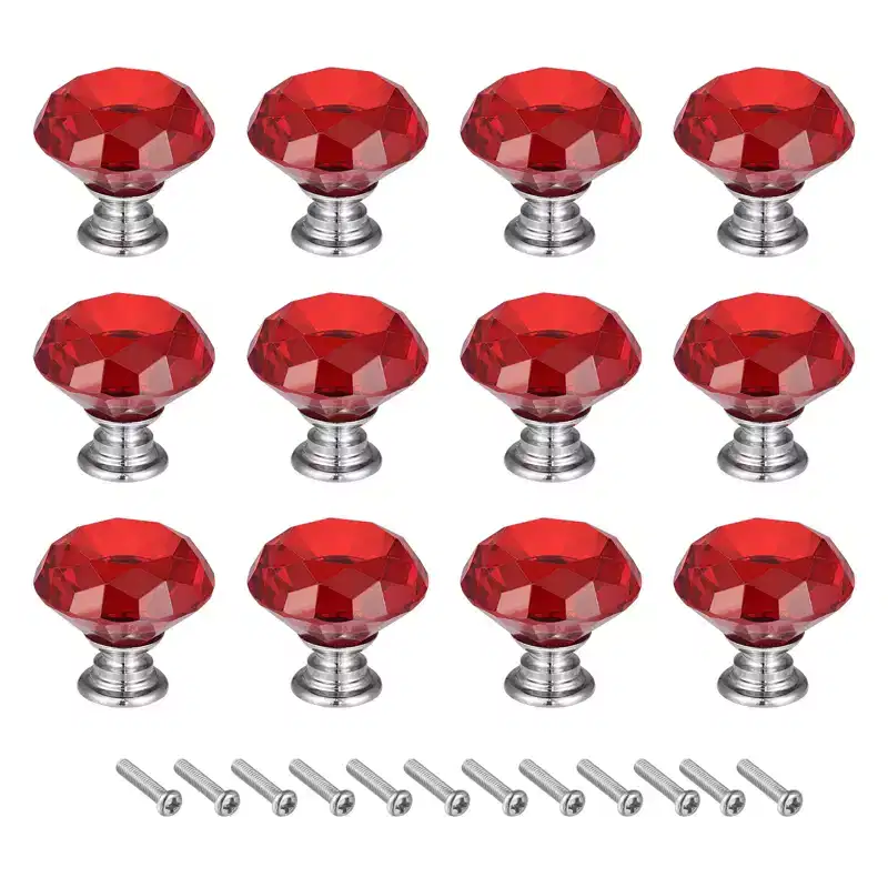 Unique Bargains Zinc Alloy Crystal Diamond Shaped Knobs Drawer with Screw 12 Pcs