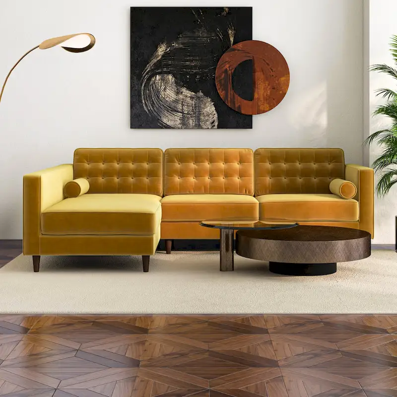 Ora Tufted Modern Living Room Velvet Corner Sectional Sofa