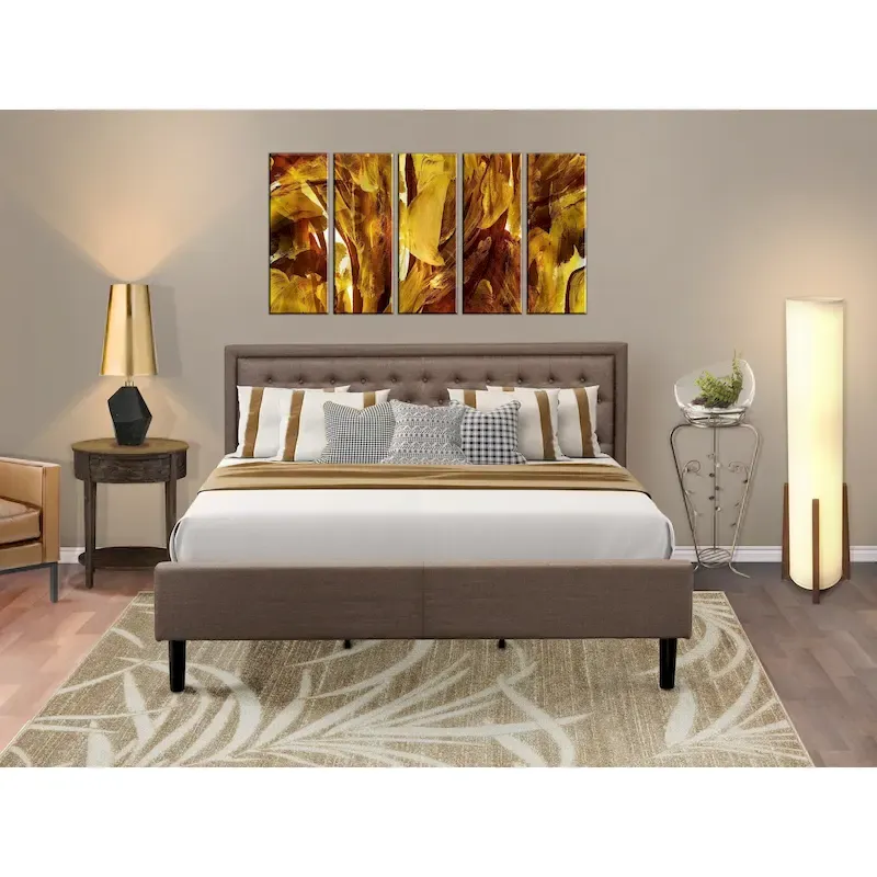 East West Furniture 2 Piece Bedroom Set - Bed Frame Brown Headboard & 1 Wooden Nightstand - Black Finish Legs(Bed Size Option)