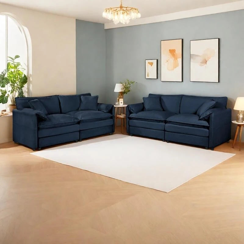 2-Piece 75.59 Chenille Cloud Loveseat Sofa Set with Deep Seat and 4 Pillows