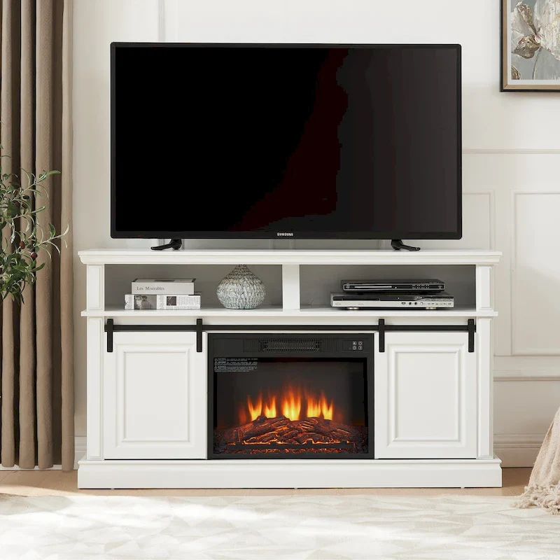 58-Inch TV Stand with Storage Cabinet and Sliding Doors, Fits TVs up to 65 Inches