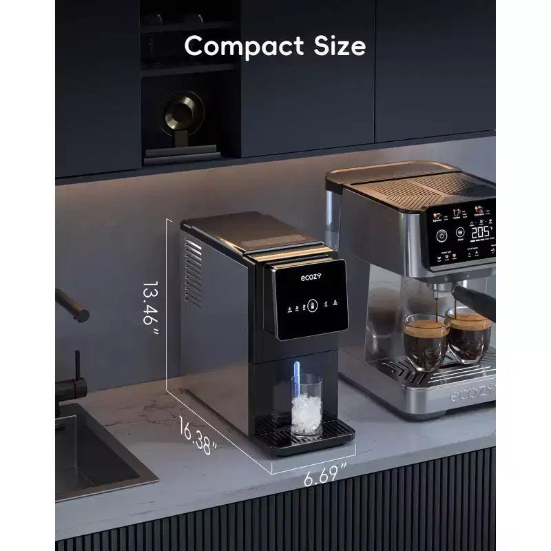 ecozy Nugget Ice Maker with Touchless Dispensing, Compact Countertop Design, Soft Chewable Ice, Self-Cleaning for Home & Office