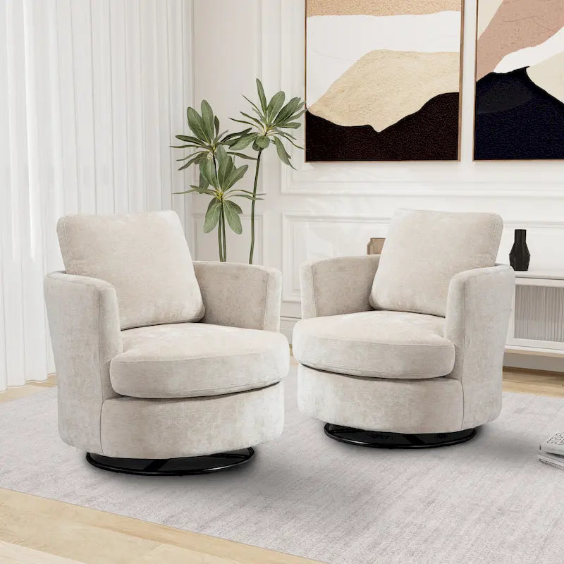 Modern Upholstered Swivel Barrel Chair(Set Of 2)