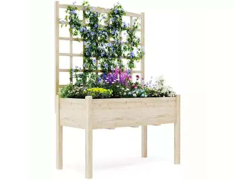 1PC Elevated Cedar Planter Box - 46x23x65 w/Detachable Trellis & Waterproof Liner - Standing Garden System for Vegetables/Flowers