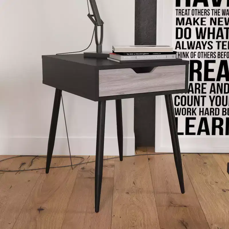 RealRooms Grafton End Table, Black Oak