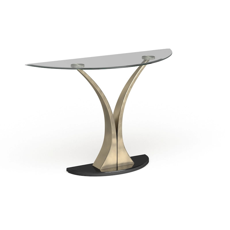 Wuct Modern Silver 46-inch Metal Half-moon Pedestal Sofa Table with Glass Top by Furniture of America