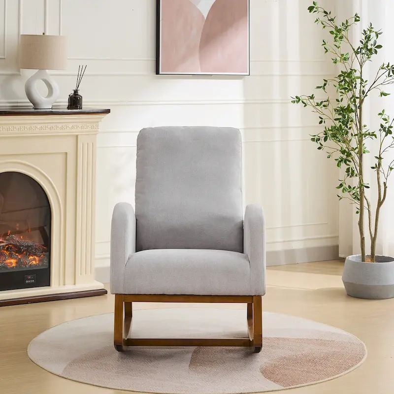 Ivory / Black / Beige / Mustard / Pink / Green / Light Gray / Caramel Wingback Rocking Chair with Side Pockets, Seats 1