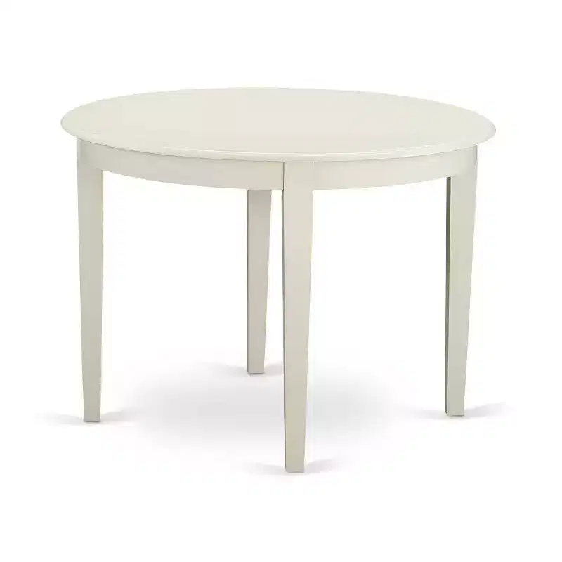 HomeStock 5-Piece Linen White Solid Wood Top - Round Dining Room Set - Seats-4