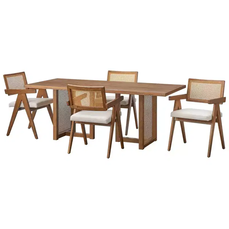 Lifestorey 5pcs Felicity Modern Dining Set Colonial Oak/Beige
