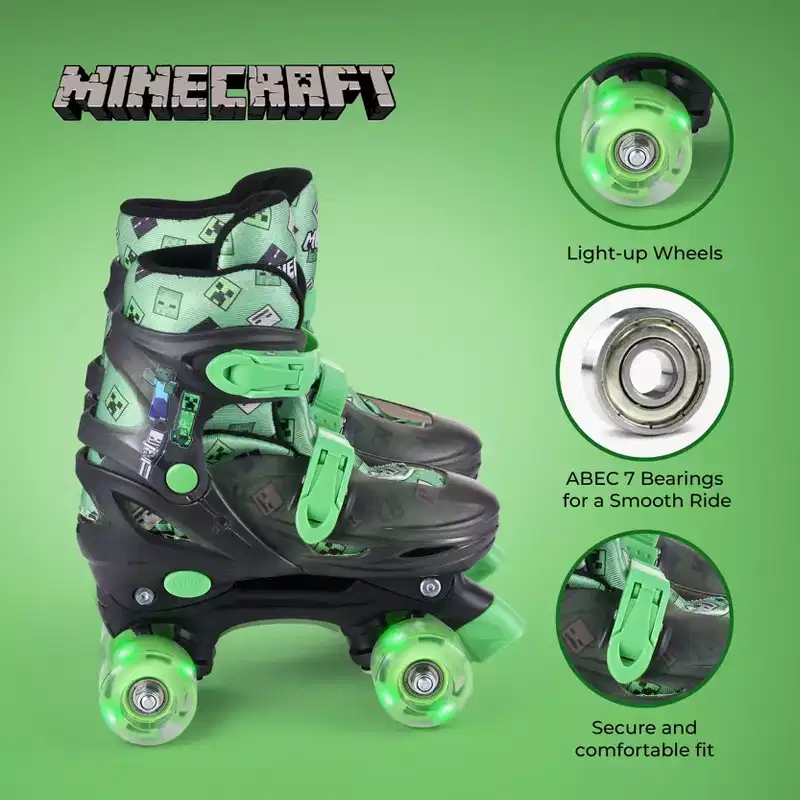 Minecraft 2-in-1 Roller Skates with Light-Up Wheels and Adjustable Fit