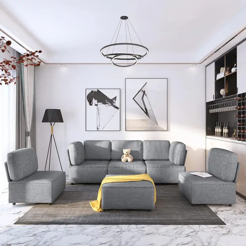 Mixoy Convertible Modular Sleeper Couch with Ottoman