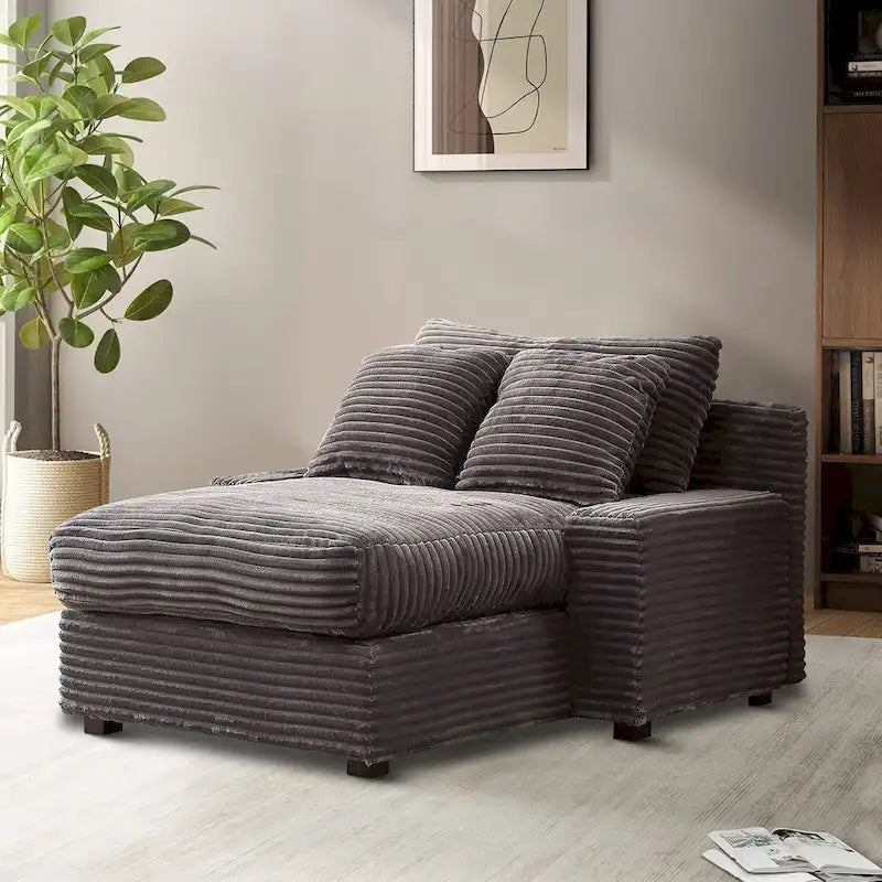 Modern Stylish Corduroy Fabric Upholstered Chaise Lounge Chair