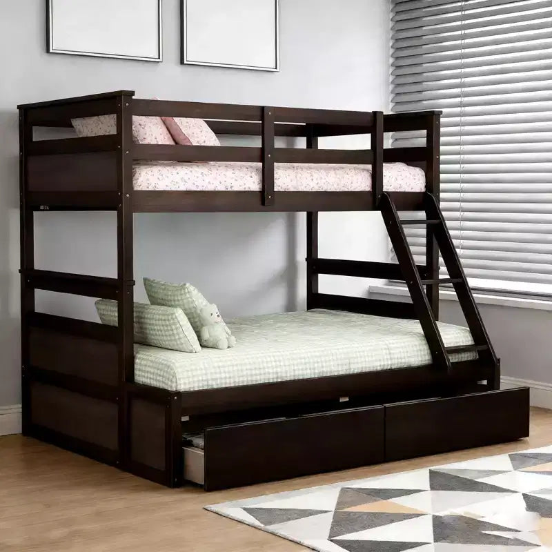 Twin Over Full Convertible Bunk Bed With 2 Storage Drawers