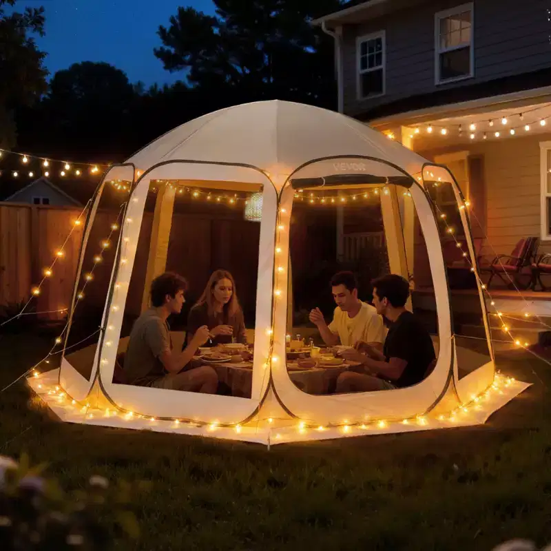 VEVOR Screen House Tent, 12 x 11 ft, 10-12 Person Pop Up Screen Tent, Portable Screened in Canopy with Carry Bag, Netting Sides, Ground Stakes,Beige