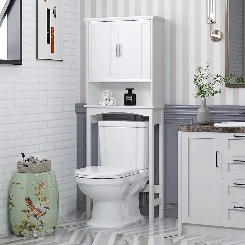 Spirich Home Over The Toilet Storage Cabinet, Bathroom Shelf Over Toilet, Bathroom Organizer Space Saver, White