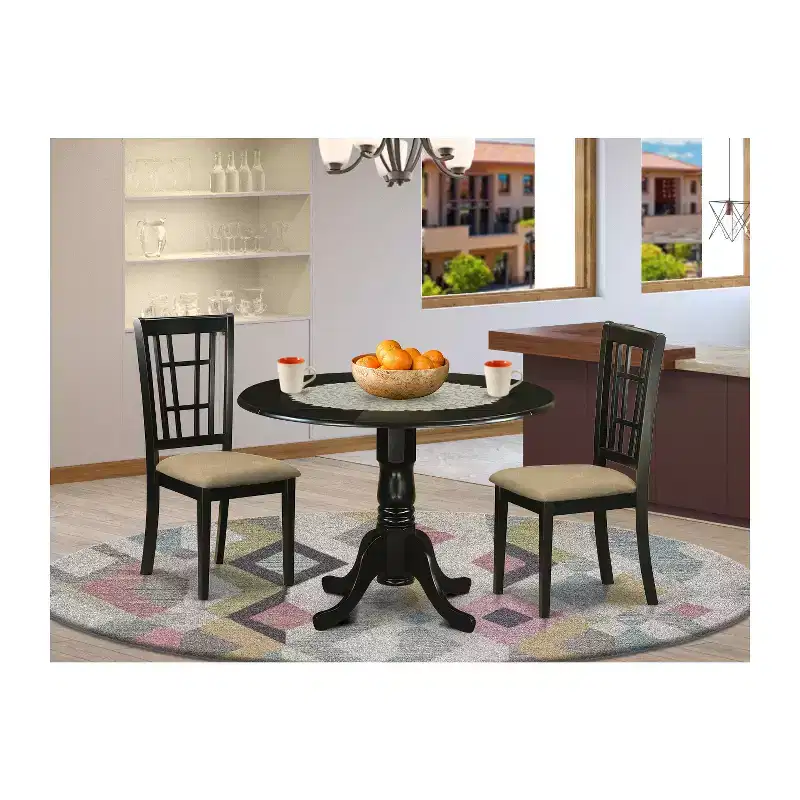 Retro Dining Set 3 Piece - Round Table & 2 Linen Chairs - 42 Inch Kitchen Table