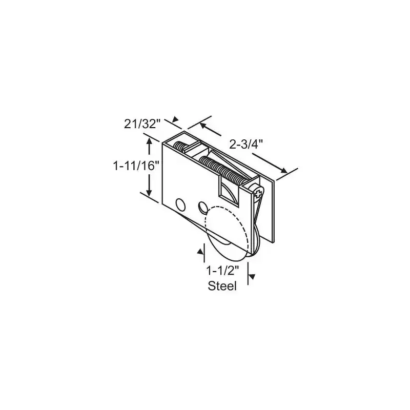 Brixwell Patio Door Roller Assembly, Steel Material, 1-1/2 Wheel, 2-3/4 Housing Length, 1-11/16 Housing Height, Dichromate Finish