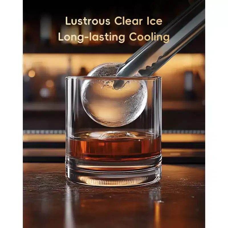 ecozy 2 Clear Ice Ball Maker 4 pcs in 40 Mins, 144 pcs/Day, Sphere Ice Maker with Self-Cleaning for Whiskey & Bourbon