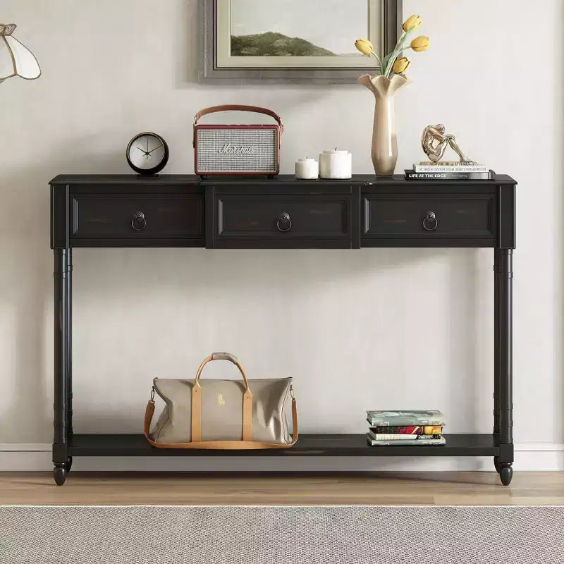 52 Vintage Console Table with 3 Drawers & Large Shelf, Entryway Hallway Table for Living Room