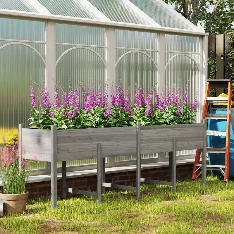 Wooden Raised Garden Bed, Large Elevated Planter Box with Legs, Bed Liner and Drain Holes, 7.4' x 1.8' x 2.6'