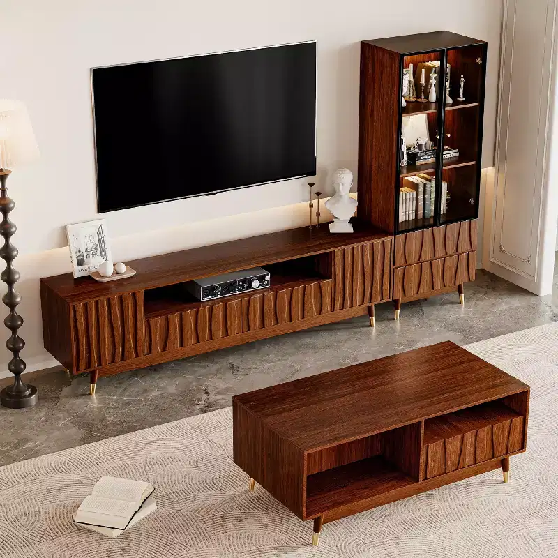 ATJafurn Mid-century Modern Living Room Set Entertainment Center up to 85 TV, Walnut