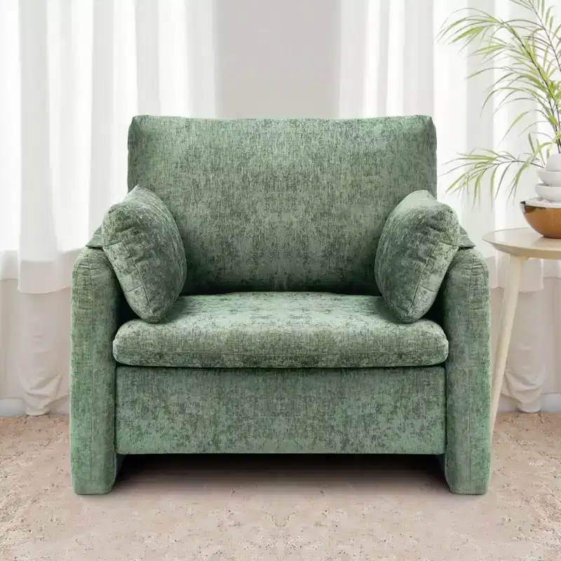 Green Microfiber Accent Chair, Upholstered Armchair with Arched Backrest, Single Seat