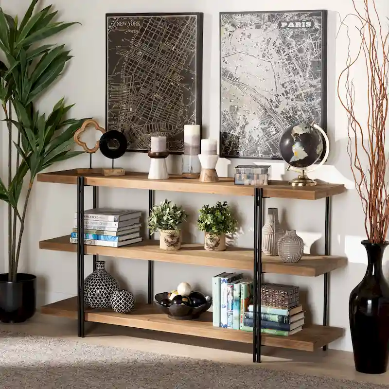 Natural & Black 3-Shelf Console Table, 1-Person Assembly