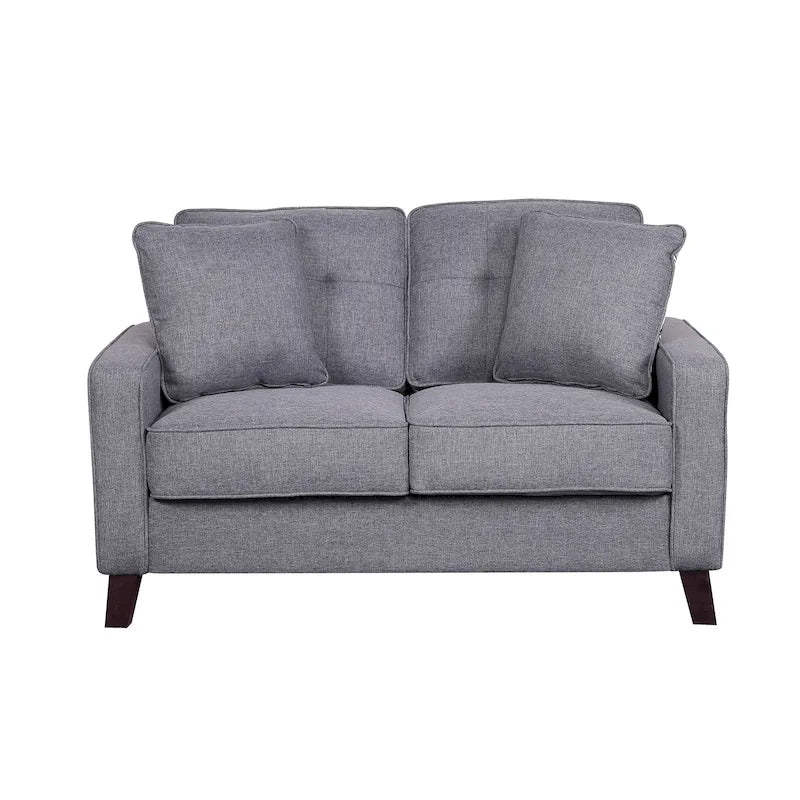 Mid-Century Fabric Loveseat with Button Tufting and 2 Pillows